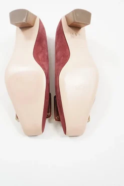 Pink suede and leather Decolleté Belle Vivier square-toe buckle pumps
