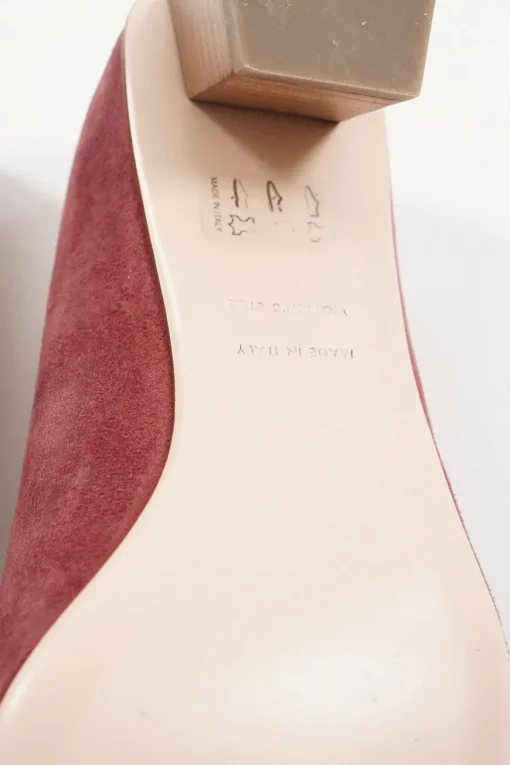 Pink suede and leather Decolleté Belle Vivier square-toe buckle pumps