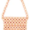 Pink wood and gold tone bead flap bag
