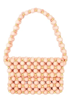 Pink wood and gold tone bead flap bag