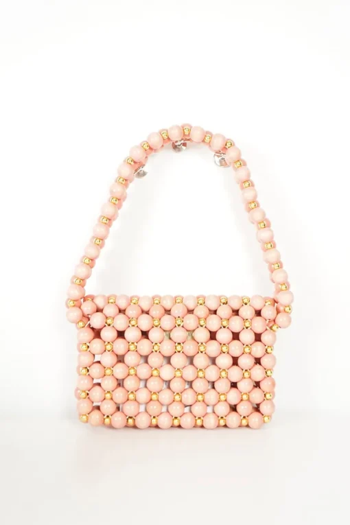 Pink wood and gold tone bead flap bag