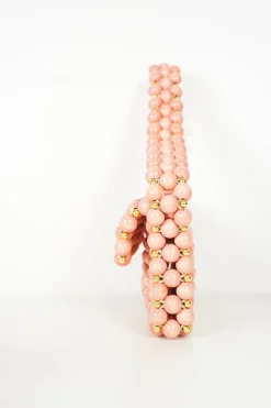 Pink wood and gold tone bead flap bag
