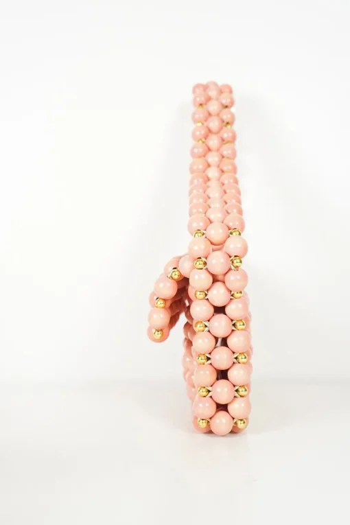 Pink wood and gold tone bead flap bag
