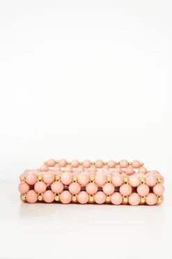 Pink wood and gold tone bead flap bag
