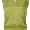 Pistacchio silk and cotton mixed-media micro-rib foulard V-neck gilet featuring H print motif front panel