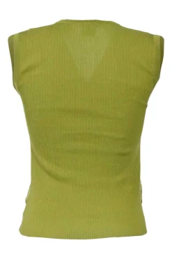 Pistacchio silk and cotton mixed-media micro-rib foulard V-neck gilet featuring H print motif front panel