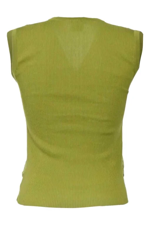 Pistacchio silk and cotton mixed-media micro-rib foulard V-neck gilet featuring H print motif front panel