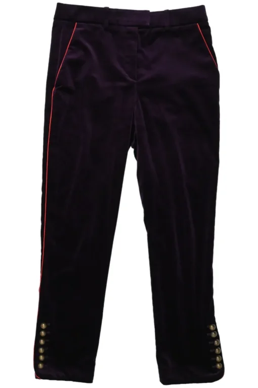 Plum cotton-blend velveteen pull-on mid-rise riding-style cropped trousers with contrast piping details