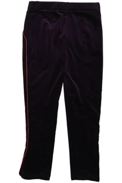 Plum cotton-blend velveteen pull-on mid-rise riding-style cropped trousers with contrast piping details