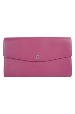 Plum leather envelop flap clutch bag