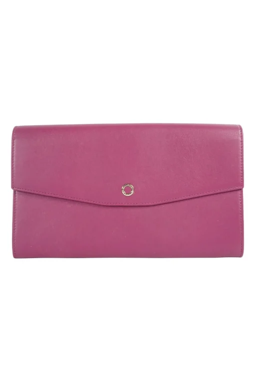 Plum leather envelop flap clutch bag