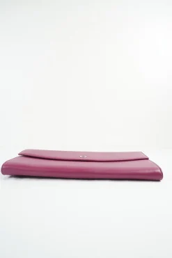 Plum leather envelop flap clutch bag