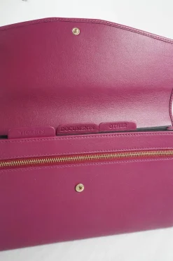 Plum leather envelop flap clutch bag
