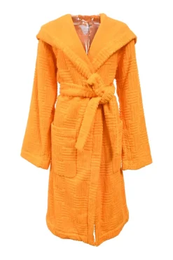 Pool orange cotton intreccio terrycloth tie-waist hooded bathrobe
