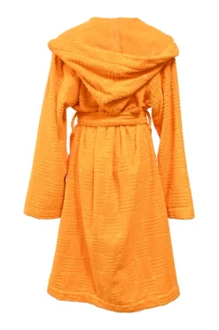 Pool orange cotton intreccio terrycloth tie-waist hooded bathrobe