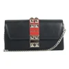Prada black/red leather studded Elektra wallet on chain