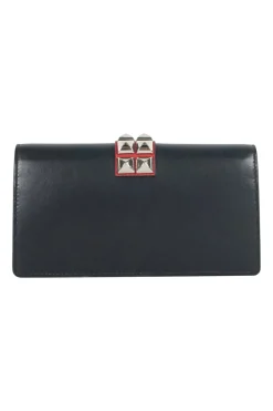 Prada black/red leather studded Elektra wallet on chain