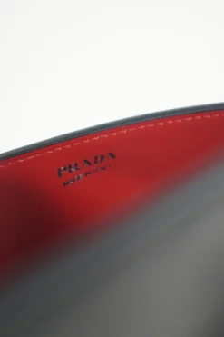 Prada black/red leather studded Elektra wallet on chain