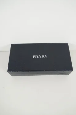 Prada black/red leather studded Elektra wallet on chain