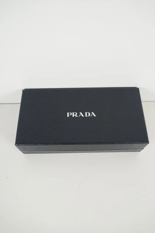 Prada black/red leather studded Elektra wallet on chain