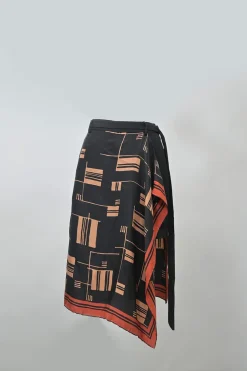 Print Panax Skirt-overlay Twill Silk Shorts in Black