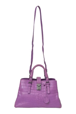 Purple alligator leather Roma satchel with detachable shoulder strap