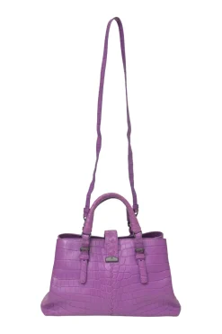 Purple alligator leather Roma satchel with detachable shoulder strap