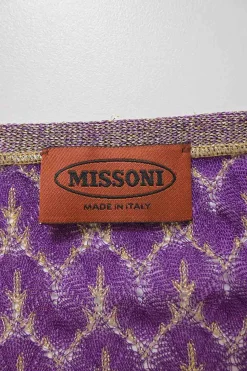 Purple and gold rayon-blend chevron pointelle knit plunge neck cropped cardigan featuring dragon broderie motif at back