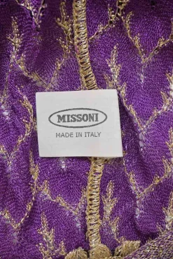Purple and gold rayon-blend chevron pointelle knit plunge neck cropped cardigan featuring dragon broderie motif at back