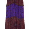 Purple and orange crinkle floral-print paneled viscose pull-on bias-cut handkerchief hem midi skirt