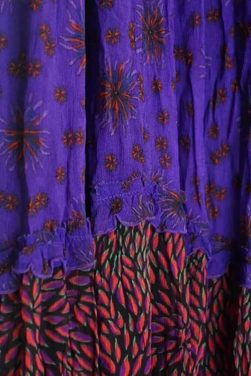 Purple and orange crinkle floral-print paneled viscose pull-on bias-cut handkerchief hem midi skirt