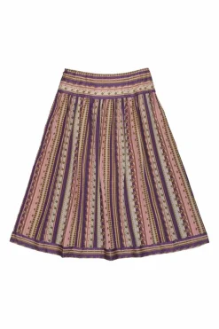 Purple and pink silk foulard print A-line knee-length skirt