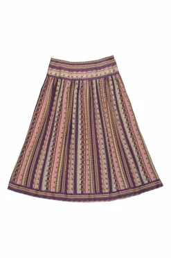 Purple and pink silk foulard print A-line knee-length skirt