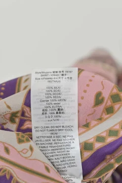 Purple and pink silk foulard print A-line knee-length skirt