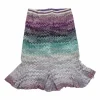 Purple cotton-blend fully-fashioned degradé chevron warp knit flounce pencil skirt
