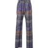 Purple cotton-blend Madras-style check monogram jacquard pull-on high-rise straight leg trousers