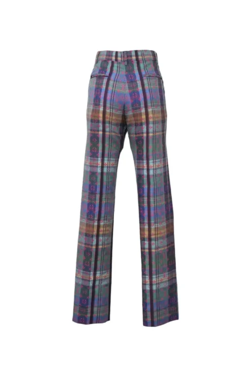Purple cotton-blend Madras-style check monogram jacquard pull-on high-rise straight leg trousers