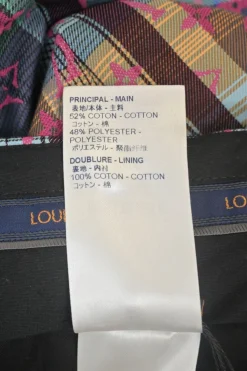 Purple cotton-blend Madras-style check monogram jacquard pull-on high-rise straight leg trousers