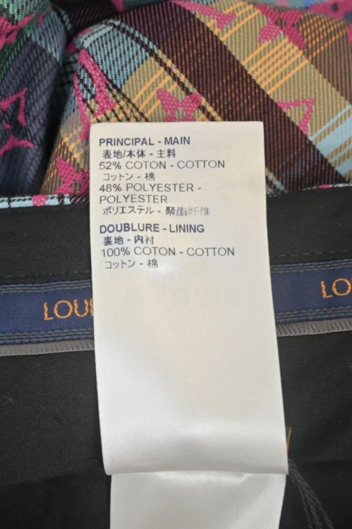 Purple cotton-blend Madras-style check monogram jacquard pull-on high-rise straight leg trousers