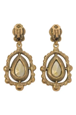 Purple crystal gem-embellished brass necklace and clip-back drop earring costume jewellery set