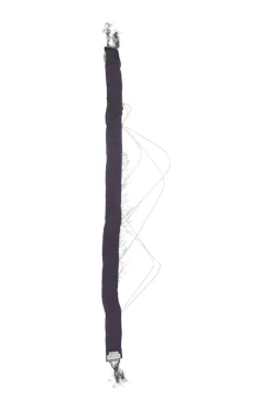 Purple embellished fringe silk skinny scarf featuring metallic bead broderie motif