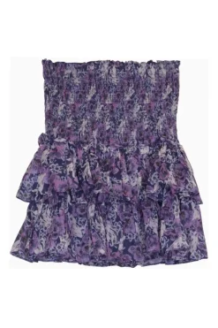Purple floral print cotton smock tiered pull-on Naomi mini skirt