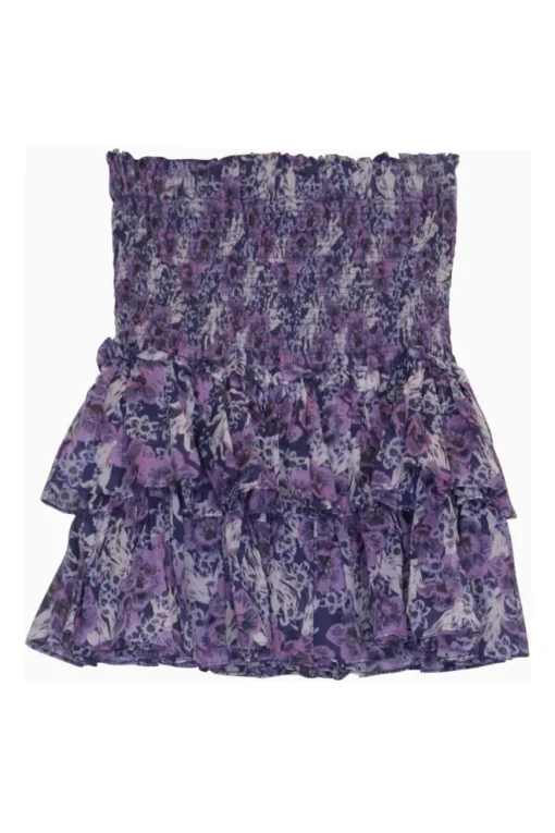 Purple floral print cotton smock tiered pull-on Naomi mini skirt