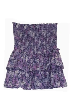 Purple floral print cotton smock tiered pull-on Naomi mini skirt