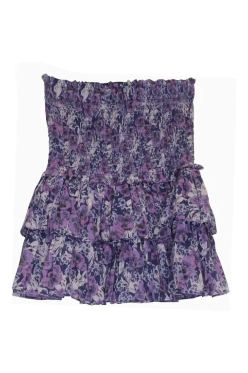 Purple floral print cotton smock tiered pull-on Naomi mini skirt