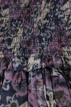 Purple floral print cotton smock tiered pull-on Naomi mini skirt