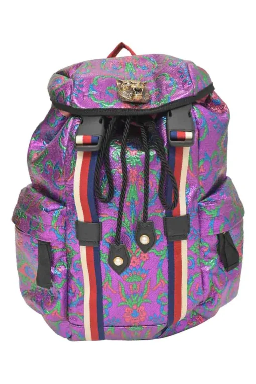Purple metallic fabric brocade Techpack backpack