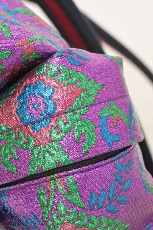 Purple metallic fabric brocade Techpack backpack