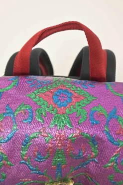 Purple metallic fabric brocade Techpack backpack
