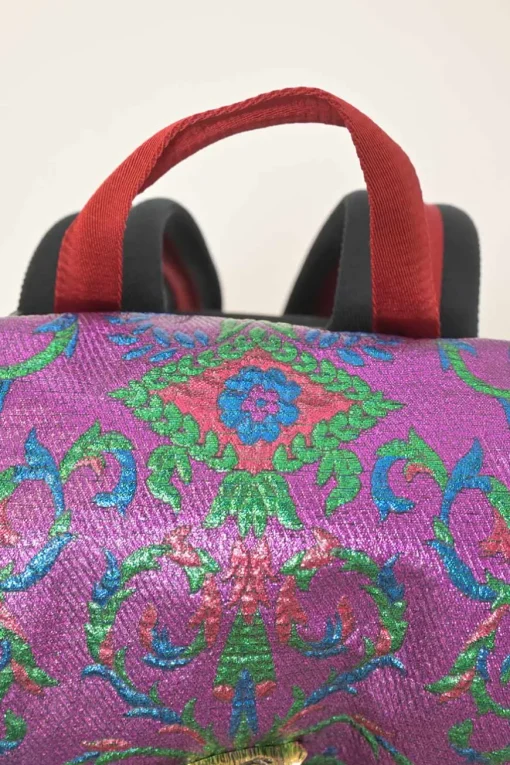 Purple metallic fabric brocade Techpack backpack